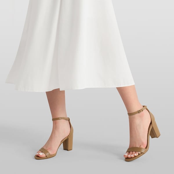 Open Toe Pump Chunky Heel Sandals - NUDE PU - 2